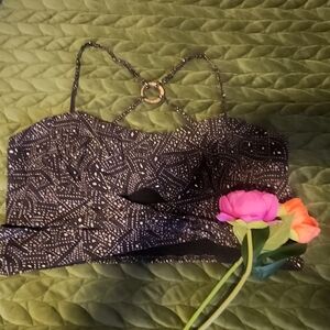 Anthropologie Boho Black and White Patterned Crop Top